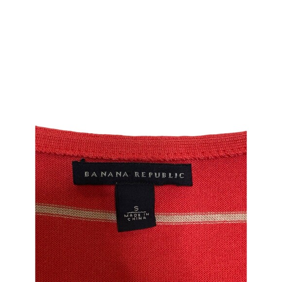 Banana Republic Silk Blend V-Neck Sweater S Short Sleeves Red Coral Beige Stripe - Picture 9 of 10